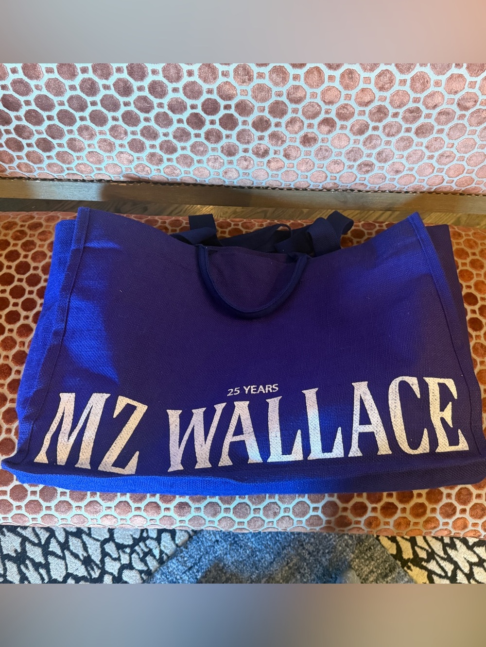 MZ Wallace Deep Blue Canvas Tote with Bold White Logo